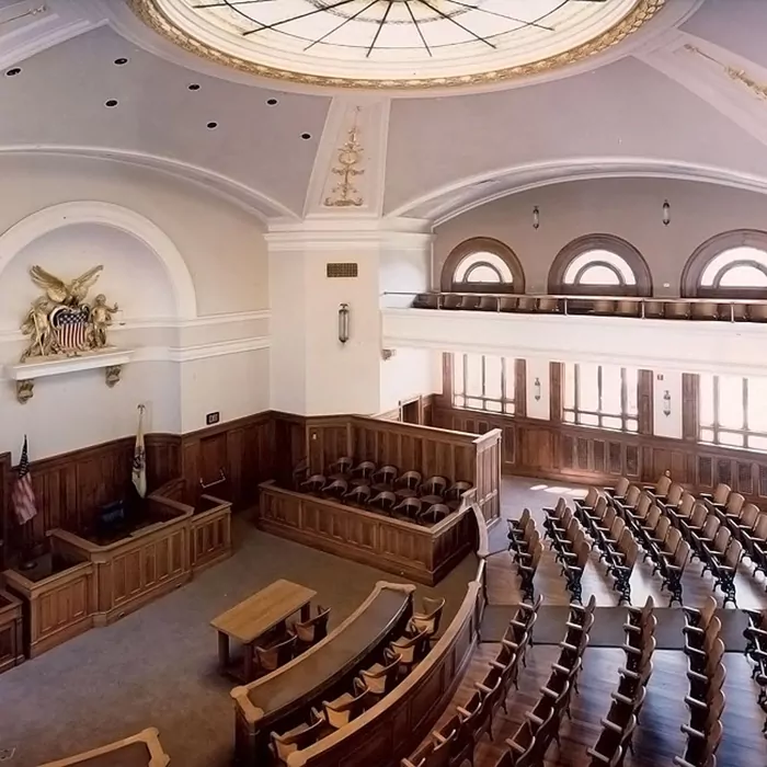 Acoustement plaster installed in a courtroom