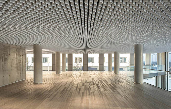 LIVA metal blade ceiling in an open floorplan office building.