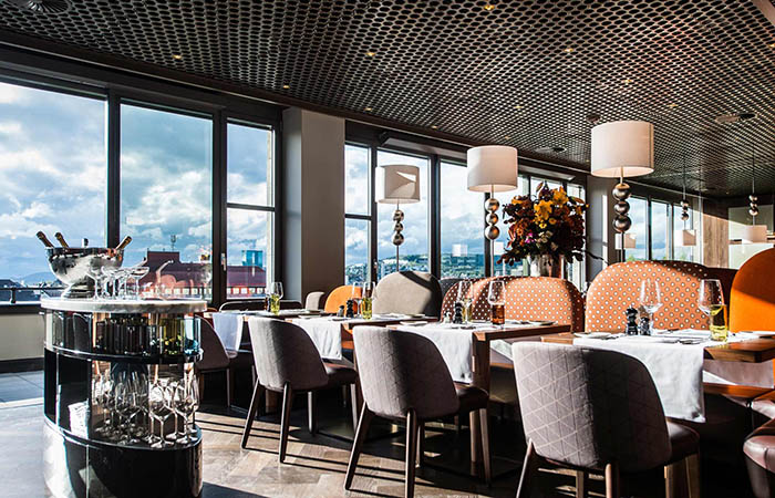 loop metal open cell ceiling at a high end restaurant
