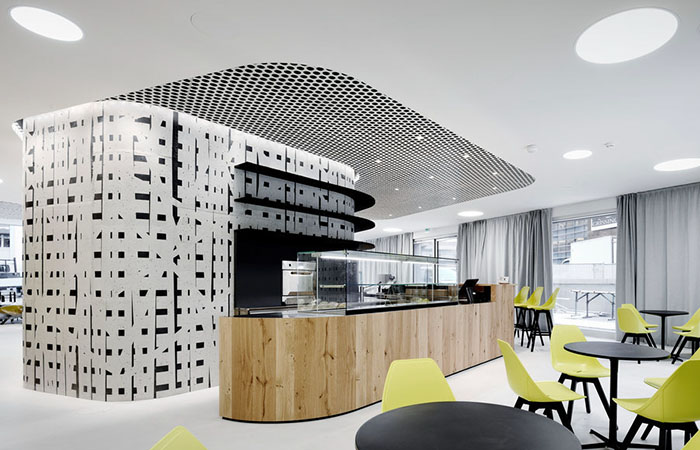 loop open cell metal ceiling at a snack bar