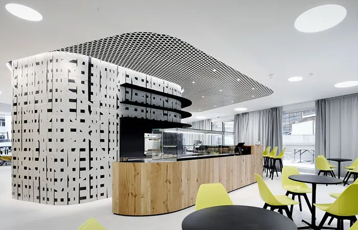 loop open cell metal ceiling at a snack bar
