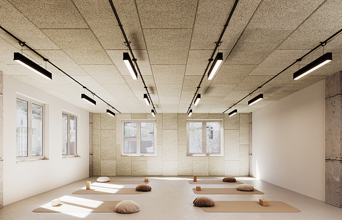 Pora sustainable acoustical finish crafted entirely from recycled glass