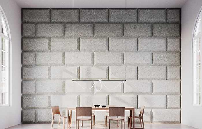 Pora sustainable acoustical finish crafted entirely from recycled glass